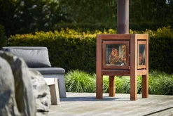 RB73 Quaruba Terrassenkamin Corten-Stahl Ohne Rollen L 1 Seite Glas