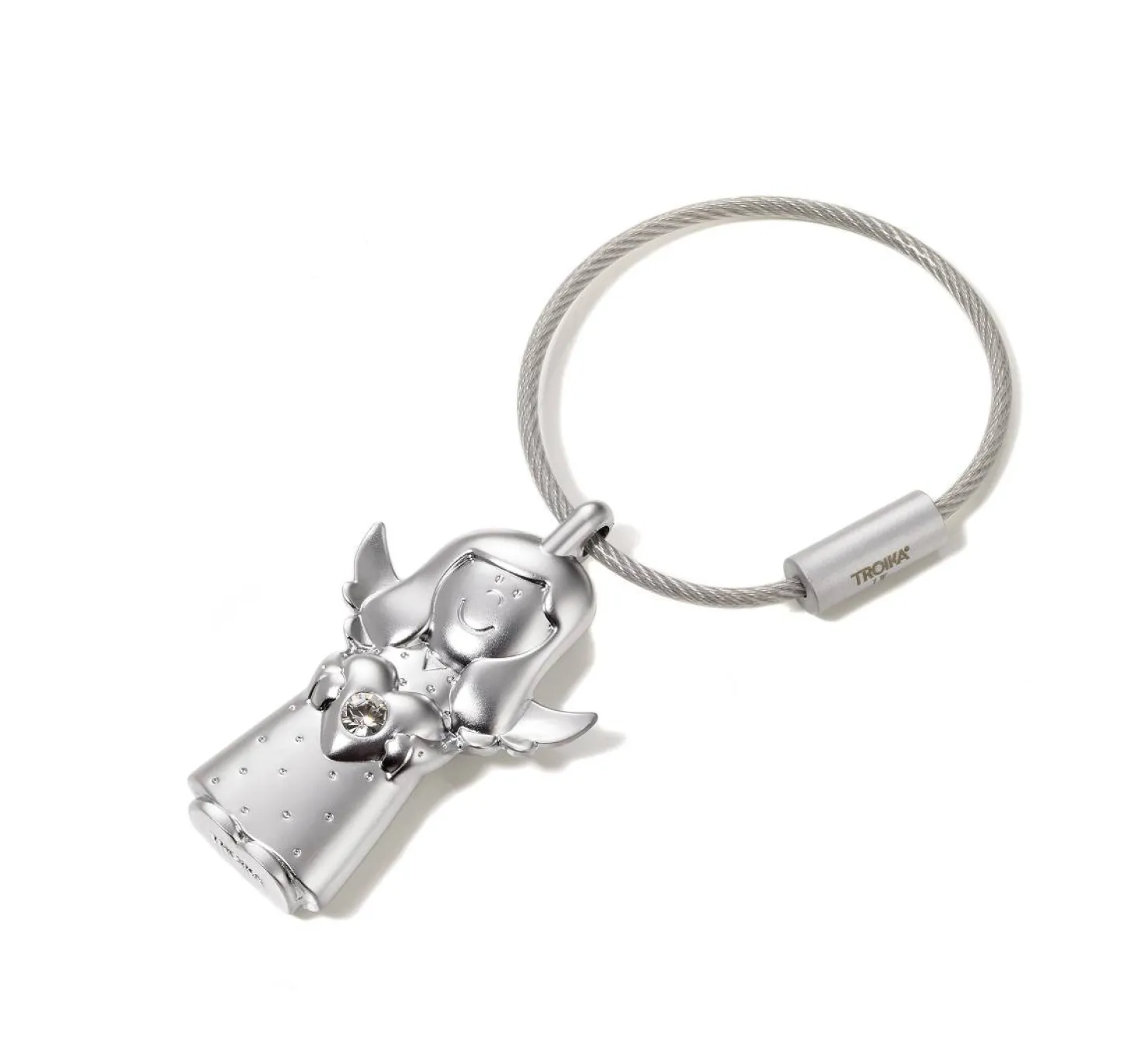 TROIKA Schlüsselanhänger - Engel mit Herz in silber mit echten Swarovski