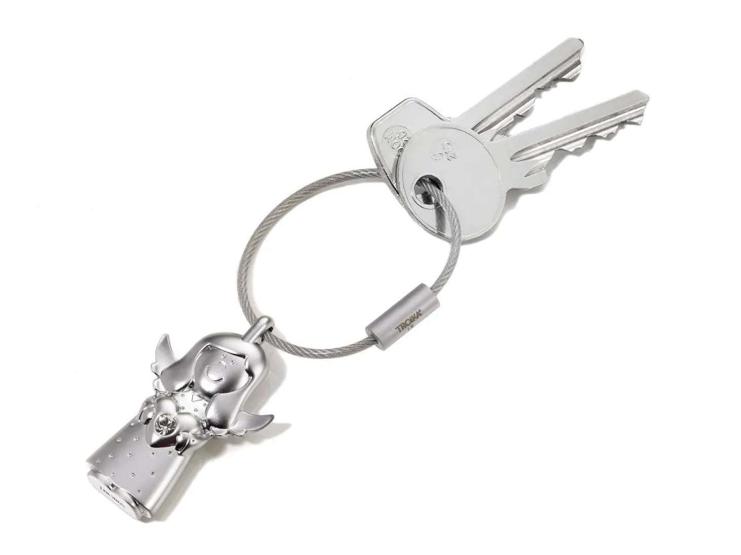 TROIKA Schlüsselanhänger - Engel mit Herz in silber mit echten Swarovski