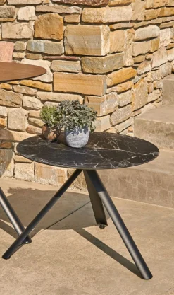 Weishäupl Trio Garten Beistelltisch wetterfest Schwarz HPL Marmor-Schwarz ∅60 cm