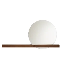 weld & co Wandspiegel mit Nussbaumholzablage 100 × 7,5 × 4 cm, Spiegel Ø 50 cm rechts