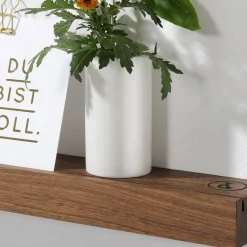 weld & co Wandspiegel mit Nussbaumholzablage 100 × 7,5 × 4 cm, Spiegel Ø 50 cm rechts