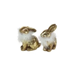Werner Voß Hase mit Federboa, gold, Ohren aufgestellt T 12 / B 7 / H 15,5 cm
