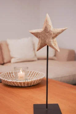 WMG Holzstern auf Eisenständer Natur 50 cm