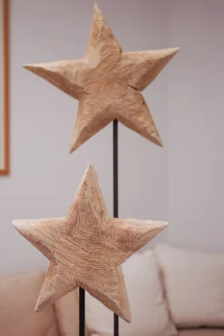 WMG Holzstern auf Eisenständer Natur 50 cm