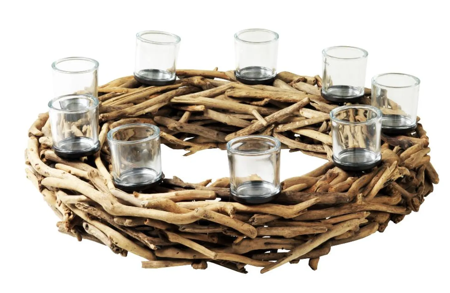 WMG Kerzenkranz Treibholz ohne Gläser 100 cm - 9 Kerzenteller