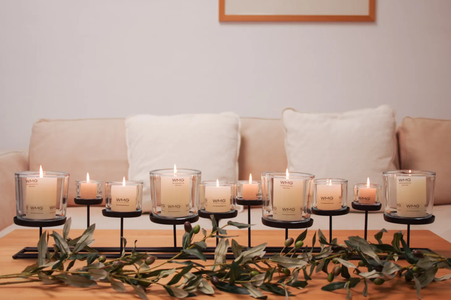 WMG Lincoln Windlicht 100 cm mit 10 Gläsern ohne Kerze