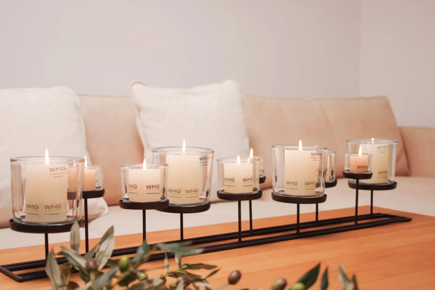 WMG Lincoln Windlicht 100 cm mit 10 Gläsern ohne Kerze