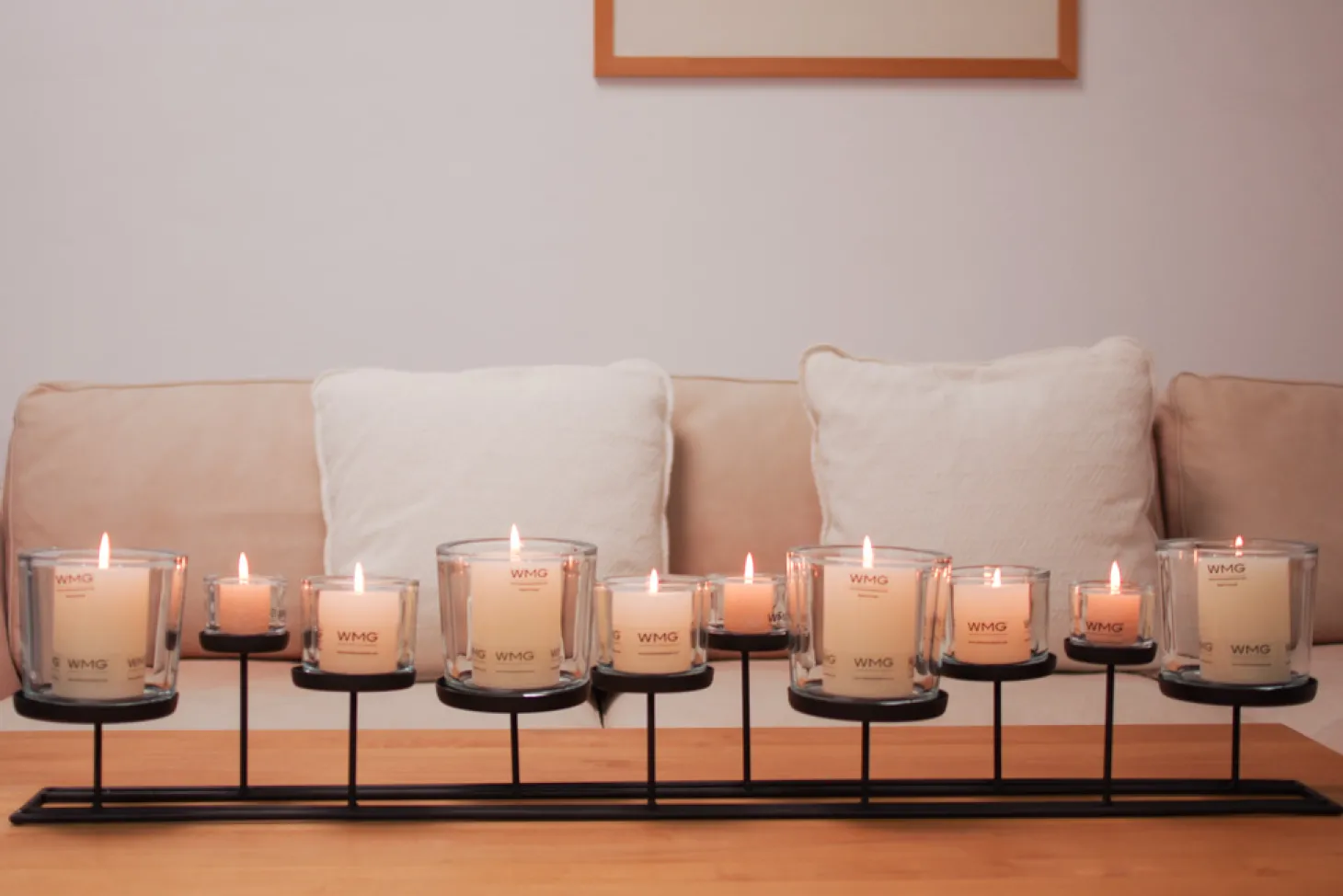 WMG Lincoln Windlicht 100 cm mit 10 Gläsern ohne Kerze