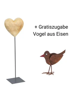 WMG Pappelherz natur auf Eisenständer Höhe 130 cm + Gratiszugabe Vogel aus Eisen