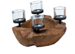 WMG Schale und Kerzenhalter Teak unfinish 4 flg. h 20cm,d 30cm