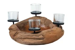 WMG Schale und Kerzenhalter Teak unfinish 4 flg. h 20cm,d 30cm