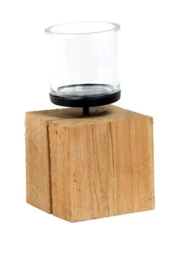 WMG Windlicht Eiche sägerau natur 20 x 10 x 10 cm (Höhe x Breite x Tiefe)